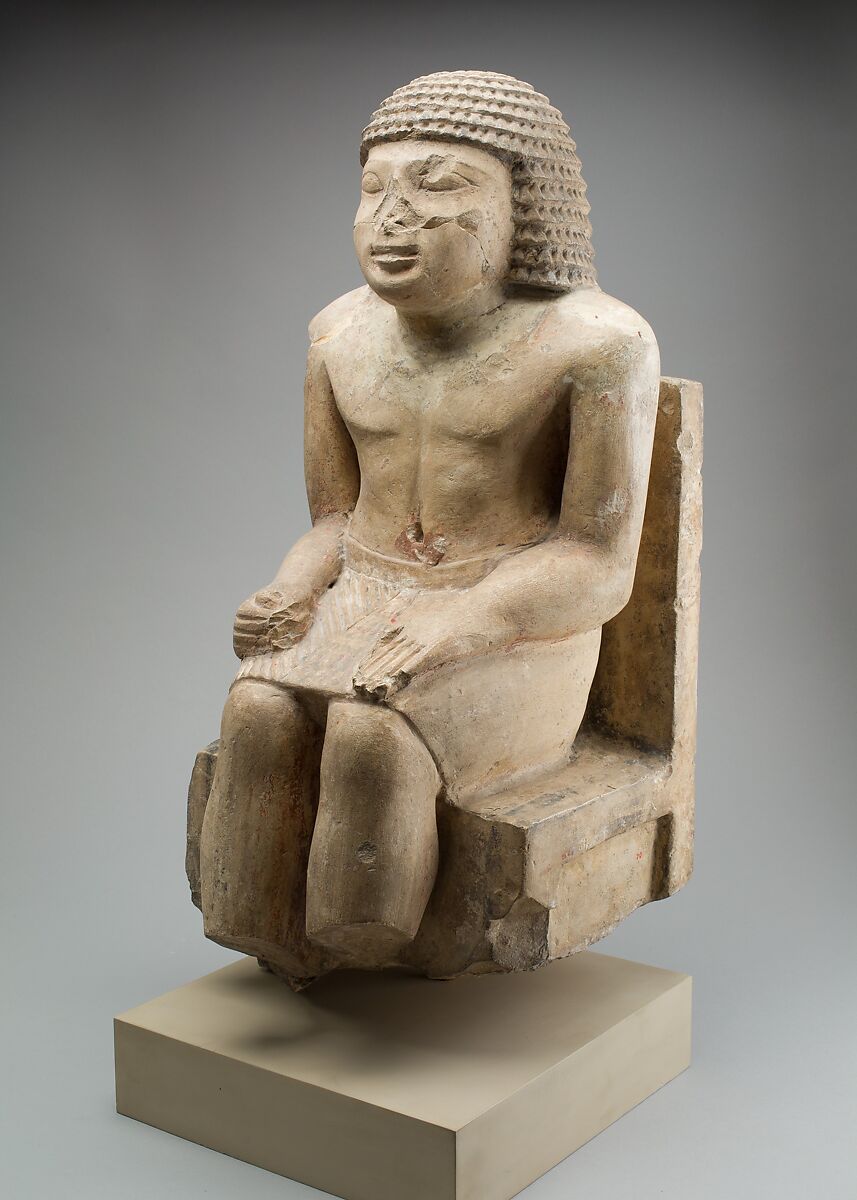 Seated Statue of the Nomarch Idu II of Dendera, Limestone, traces of pigment