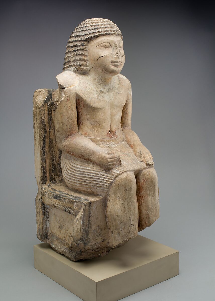 Seated Statue of the Nomarch Idu II of Dendera, Limestone, traces of pigment