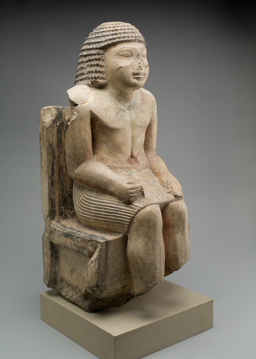 Seated Statue of the Nomarch Idu II of Dendera, Limestone, traces of pigment