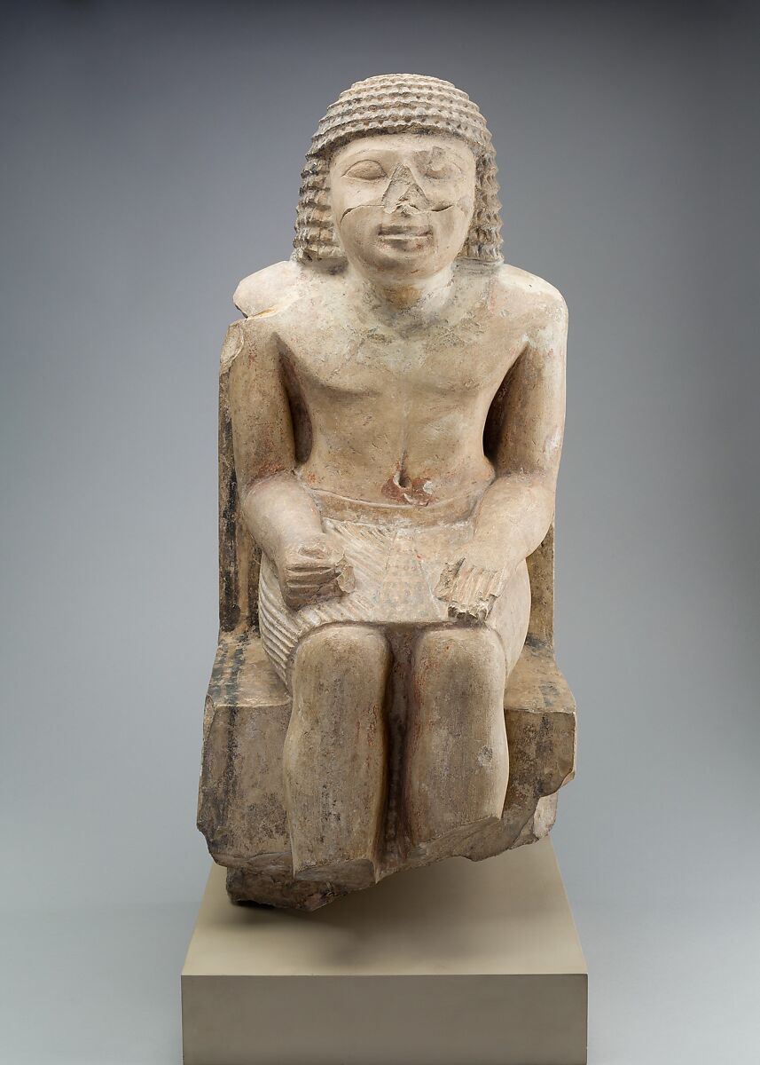 Seated Statue of the Nomarch Idu II of Dendera, Limestone, traces of pigment