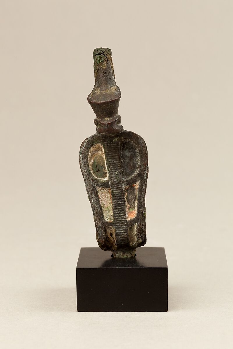 Uraeus with red crown, Cupreous metal, glass? 