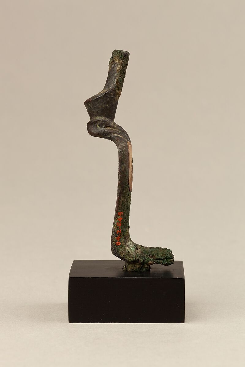 Uraeus with red crown, Cupreous metal, glass?
