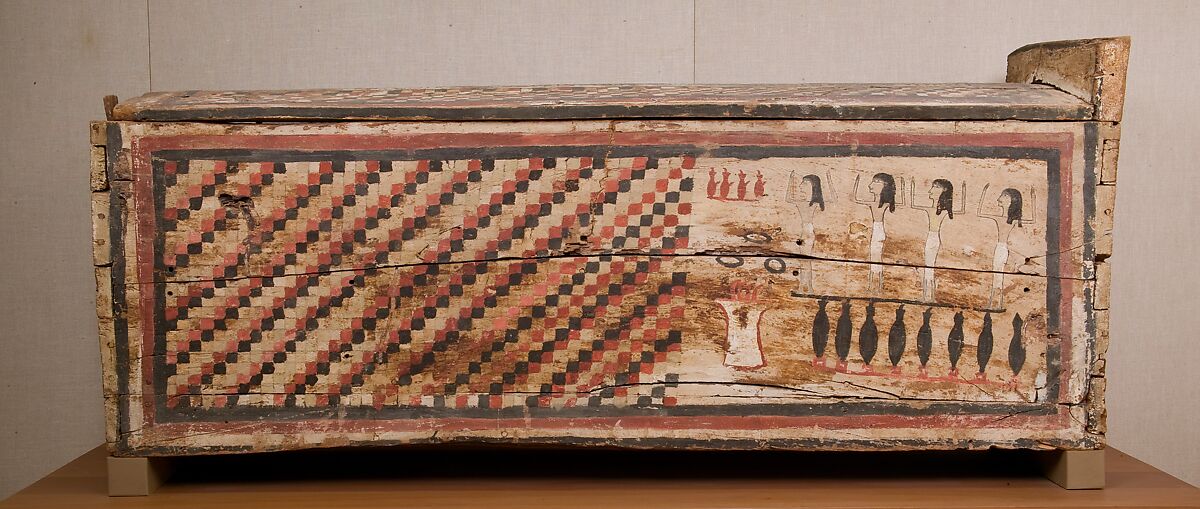 Coffin of Teti, Wood (ficus sycomorus), paint, mortar, plaster, stucco 
