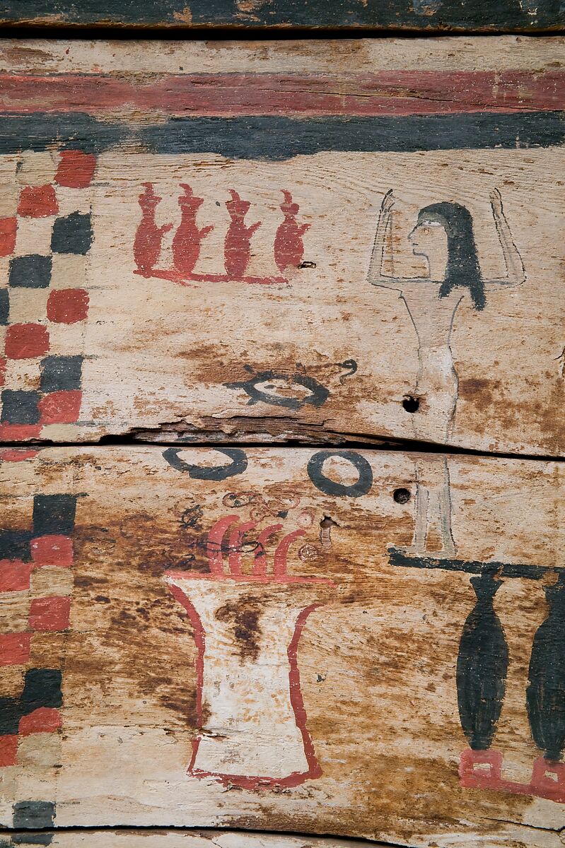 Coffin of Teti, Wood (ficus sycomorus), paint, mortar, plaster, stucco