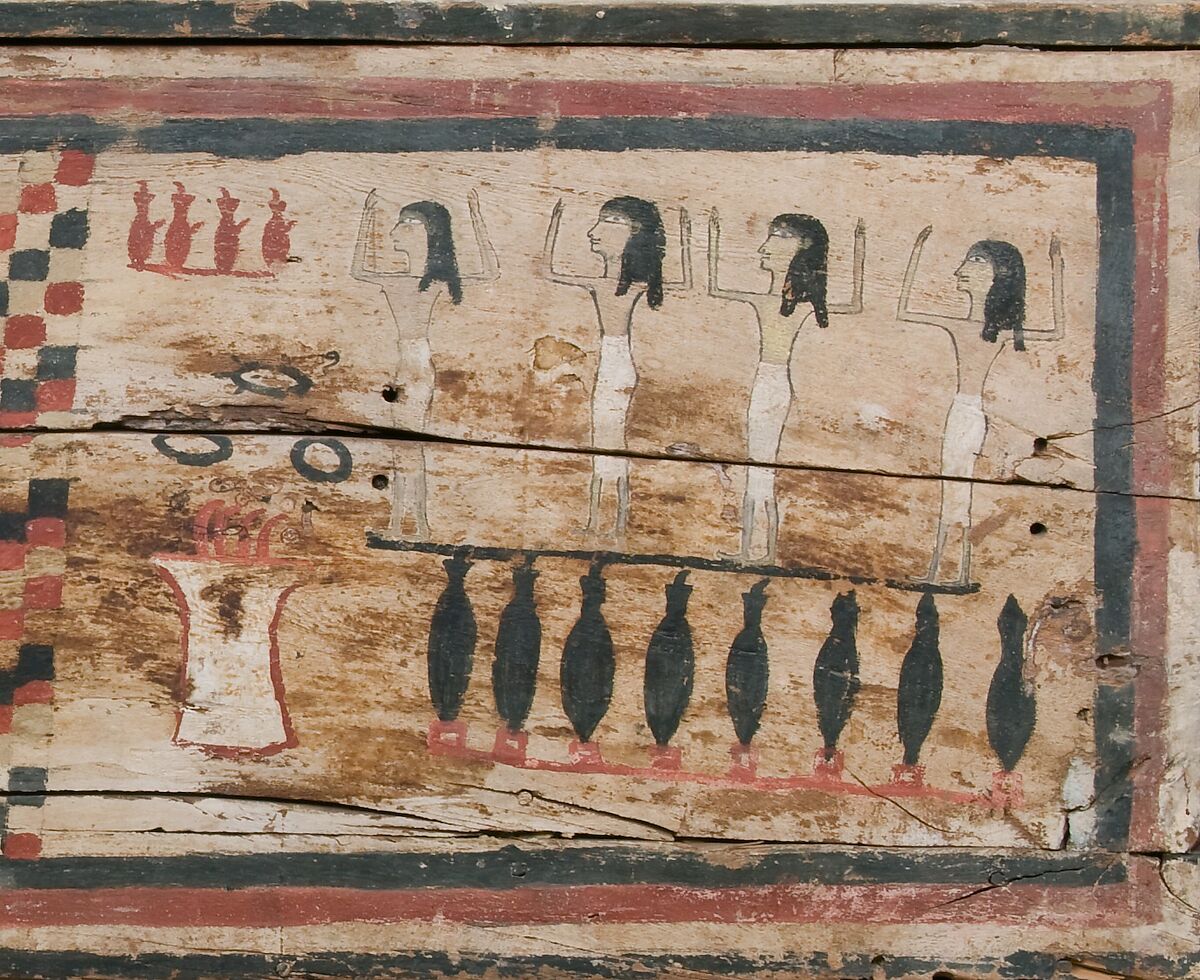 Coffin of Teti, Wood (ficus sycomorus), paint, mortar, plaster, stucco