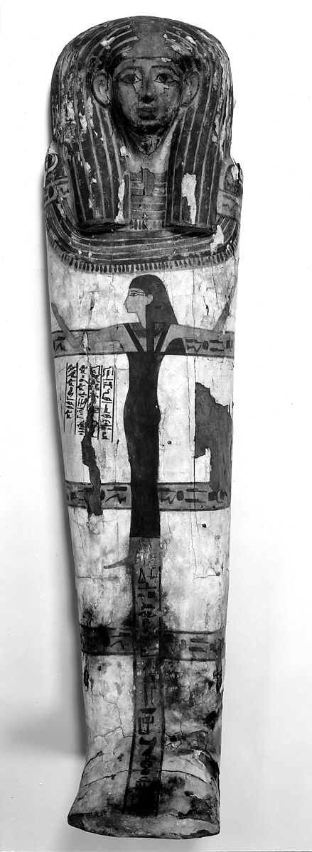 Coffin of Ahhotep Tanodjmu, Wood (ficus sycomorus), paint, paraffin, mortar, plaster, stucco 