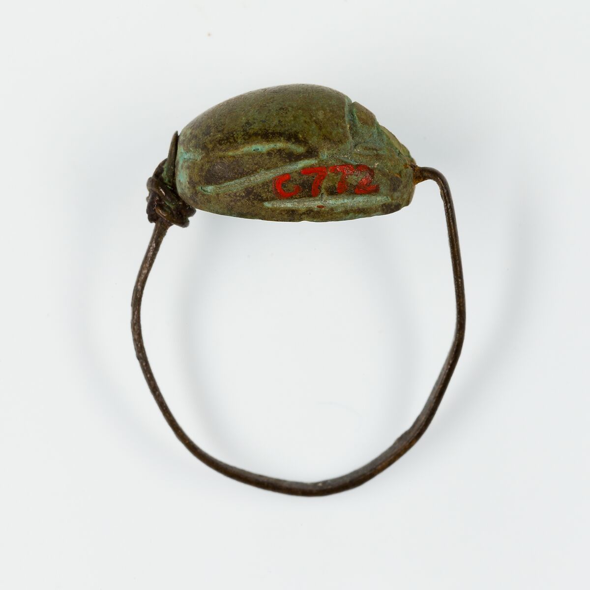 Scarab Finger Ring, Faience, copper wire