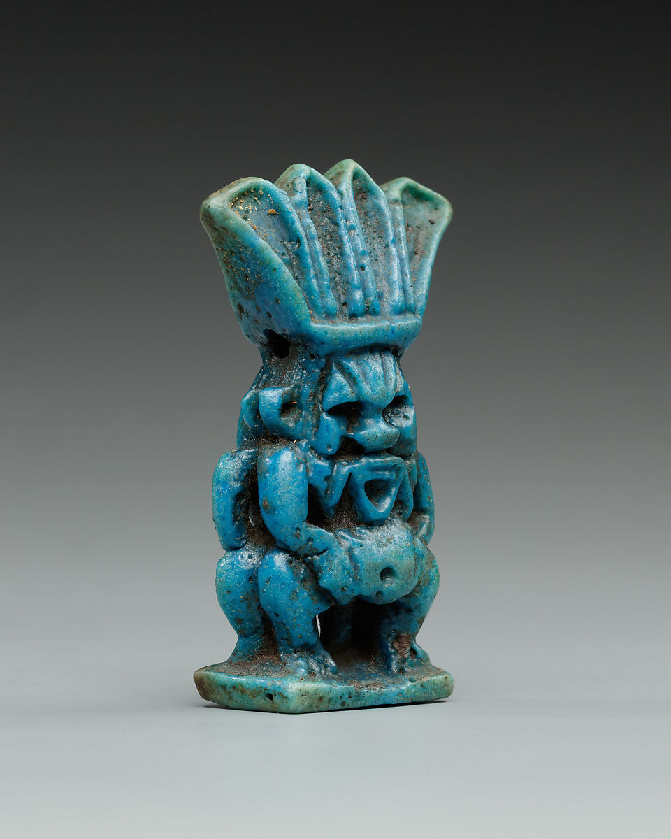 Double-sided Bes amulet, Faience