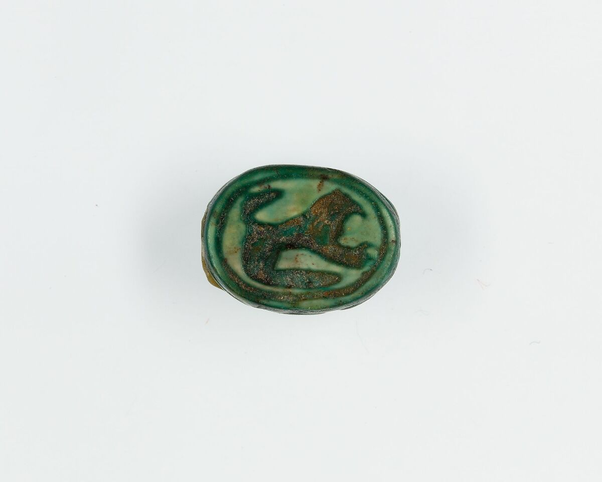 Scarab depicting a griffin, Faience 