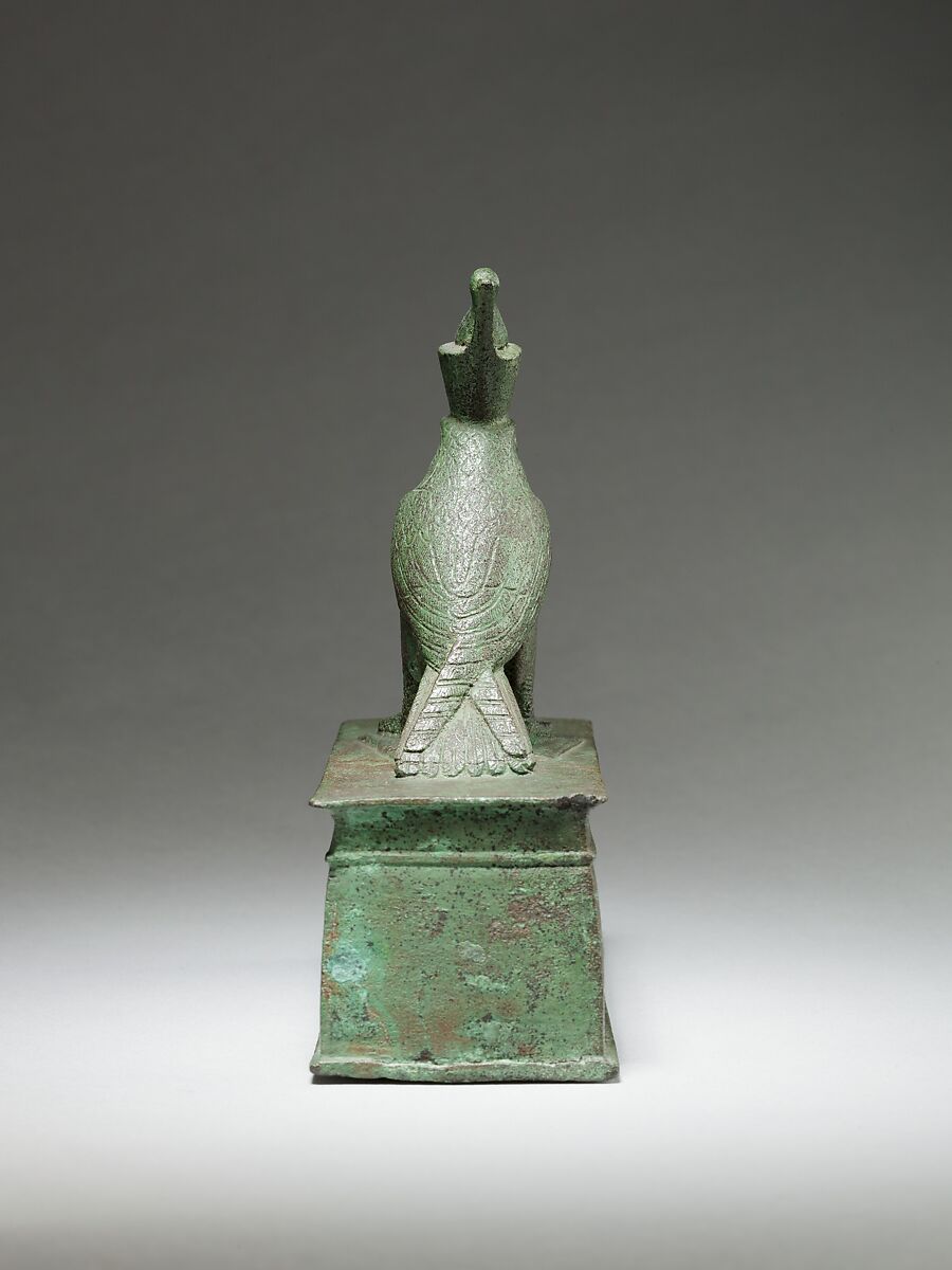 Falcon surmounting box for an animal mummy, Cupreous metal