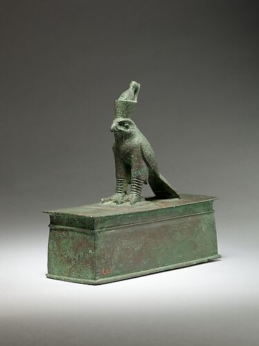 Falcon surmounting box for an animal mummy