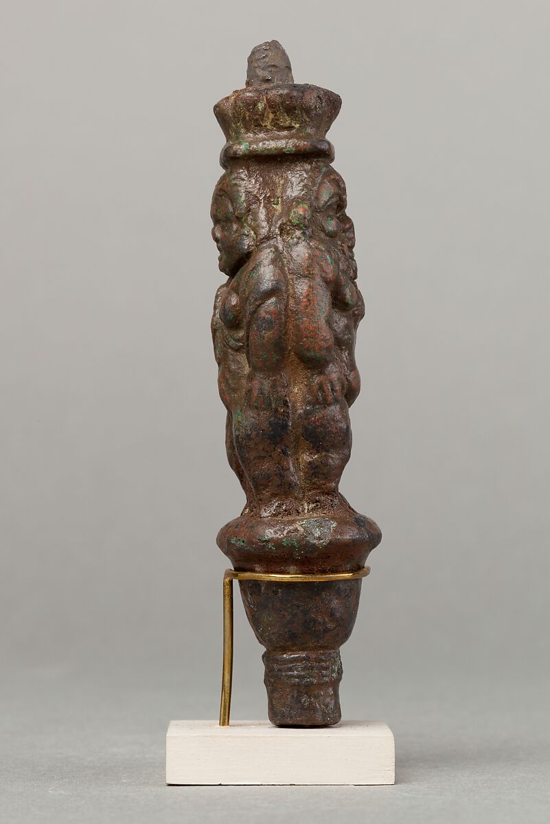 Bes standing on a papyriform capital, Beset on opposite side, Cupreous metal