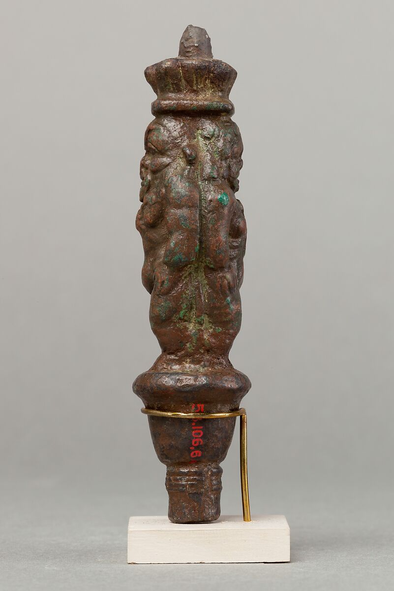 Bes standing on a papyriform capital, Beset on opposite side, Cupreous metal