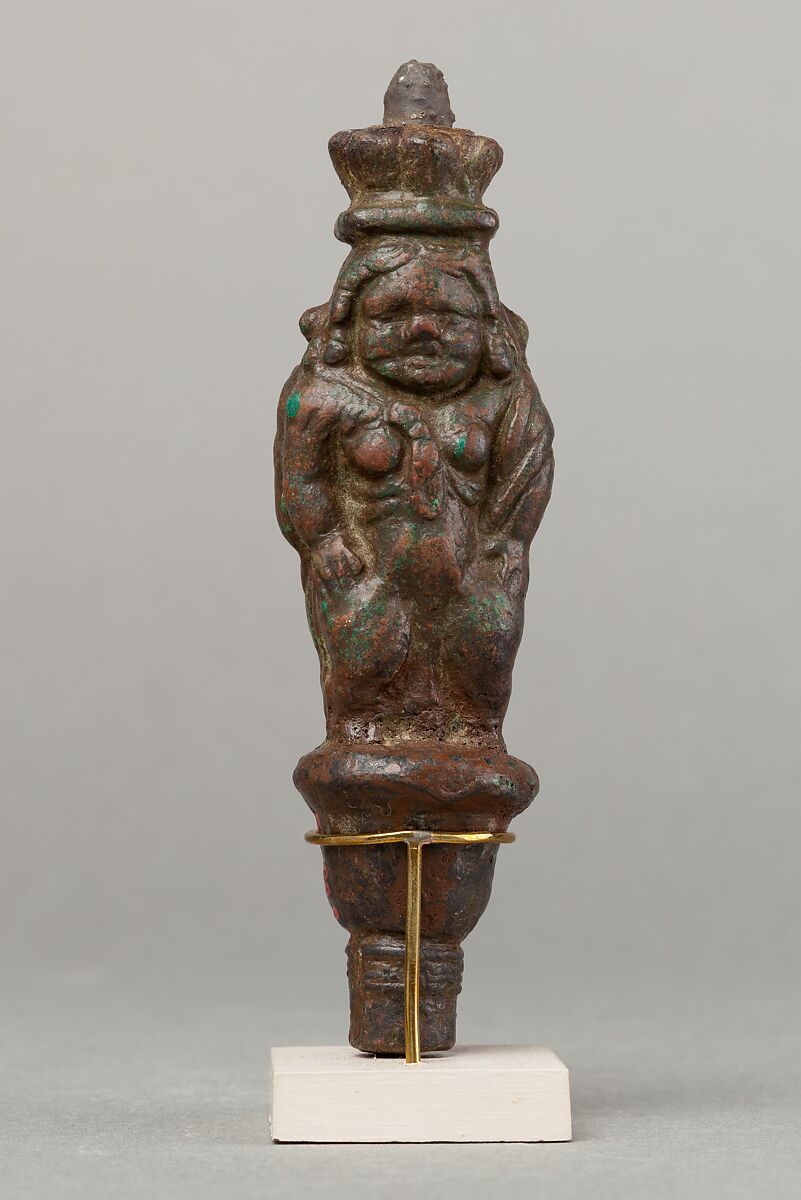 Bes standing on a papyriform capital, Beset on opposite side, Cupreous metal