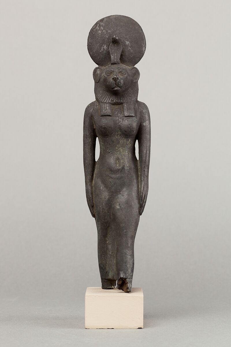 A lion headed goddess, possibly Wadjet, Cupreous metal 