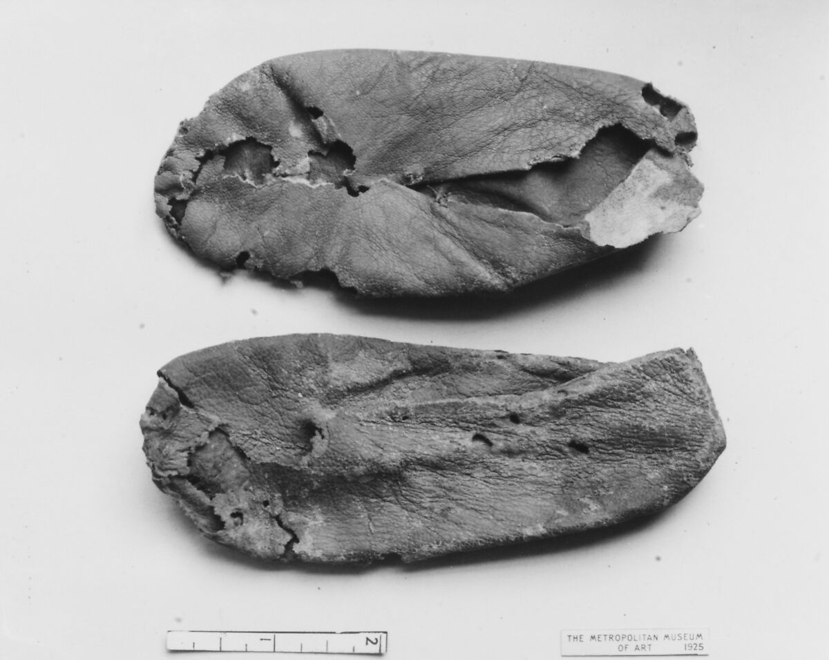 Pair of Child's Slippers, Leather (goatskin); pigments