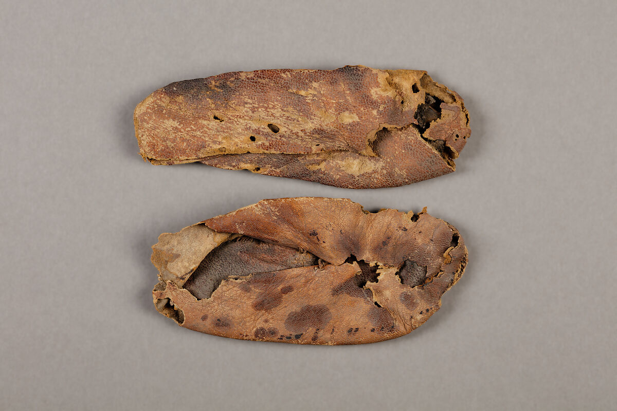 Pair of Child's Slippers, Leather (goatskin); pigments