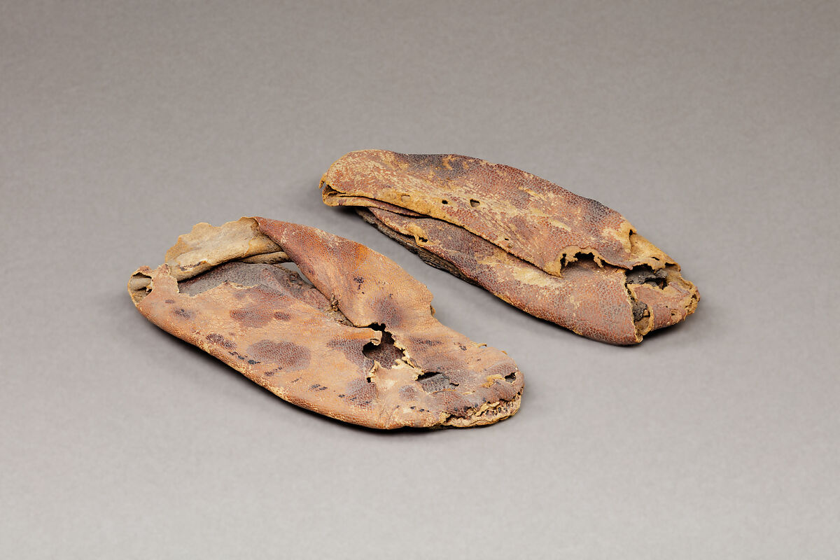 Pair of Child's Slippers, Leather (goatskin); pigments 