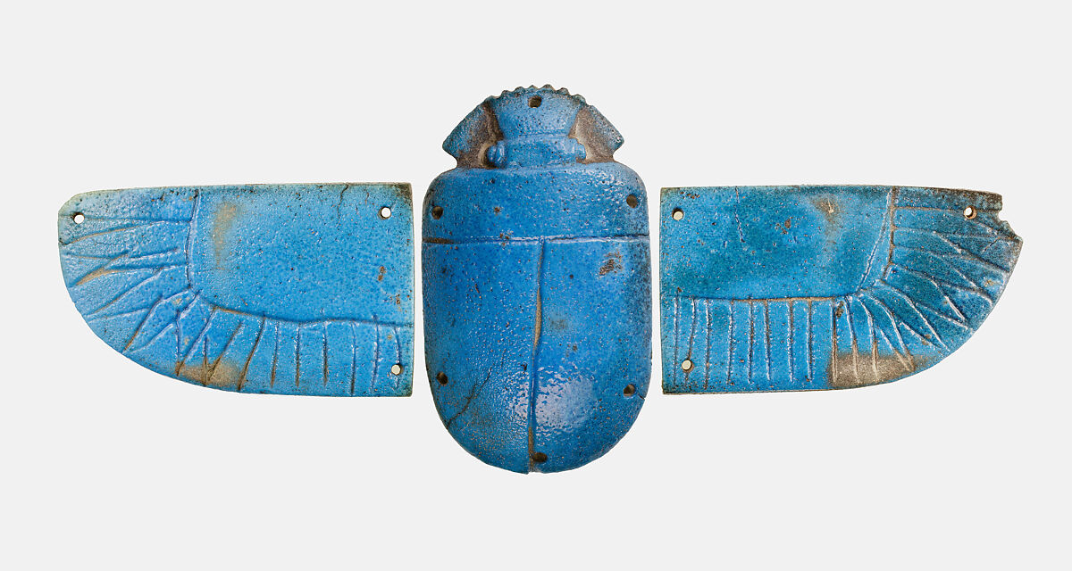 Scarab with Wings from Bead Net, Blue Faience 