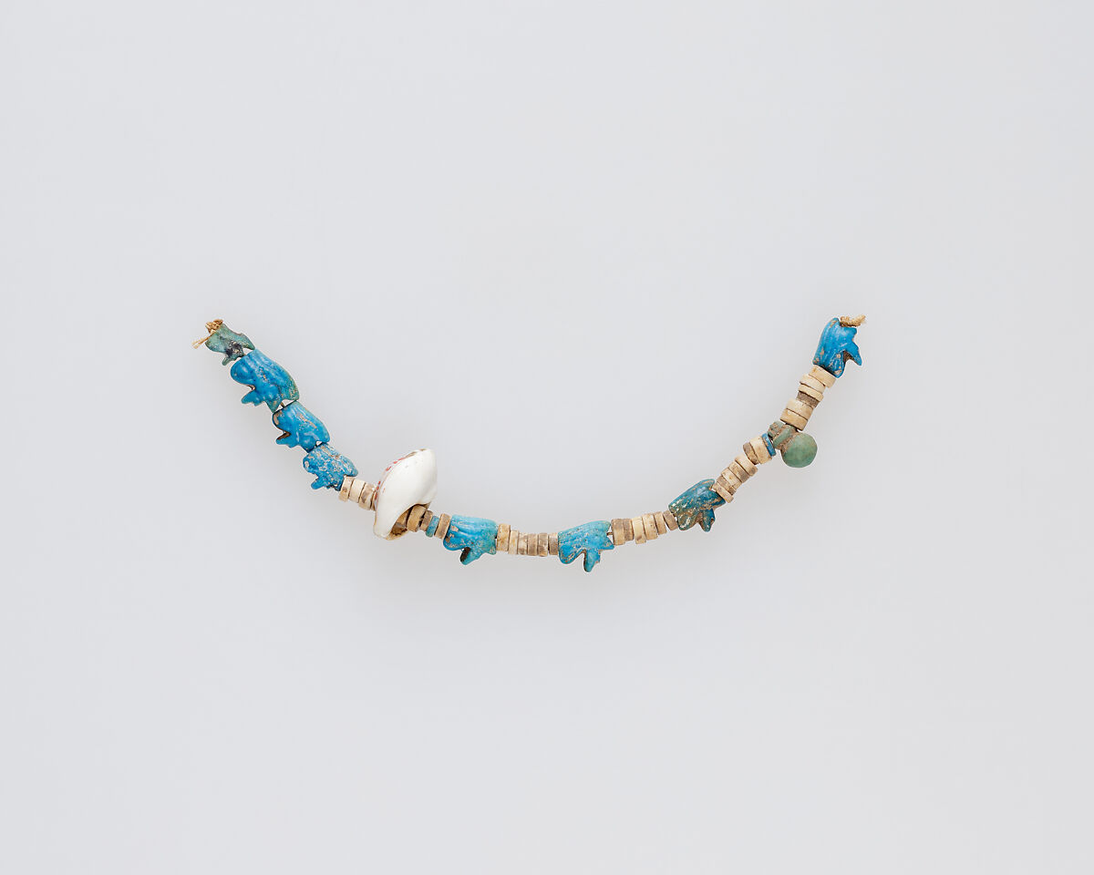 String of beads and amulets, Shells, string, bone and faience 