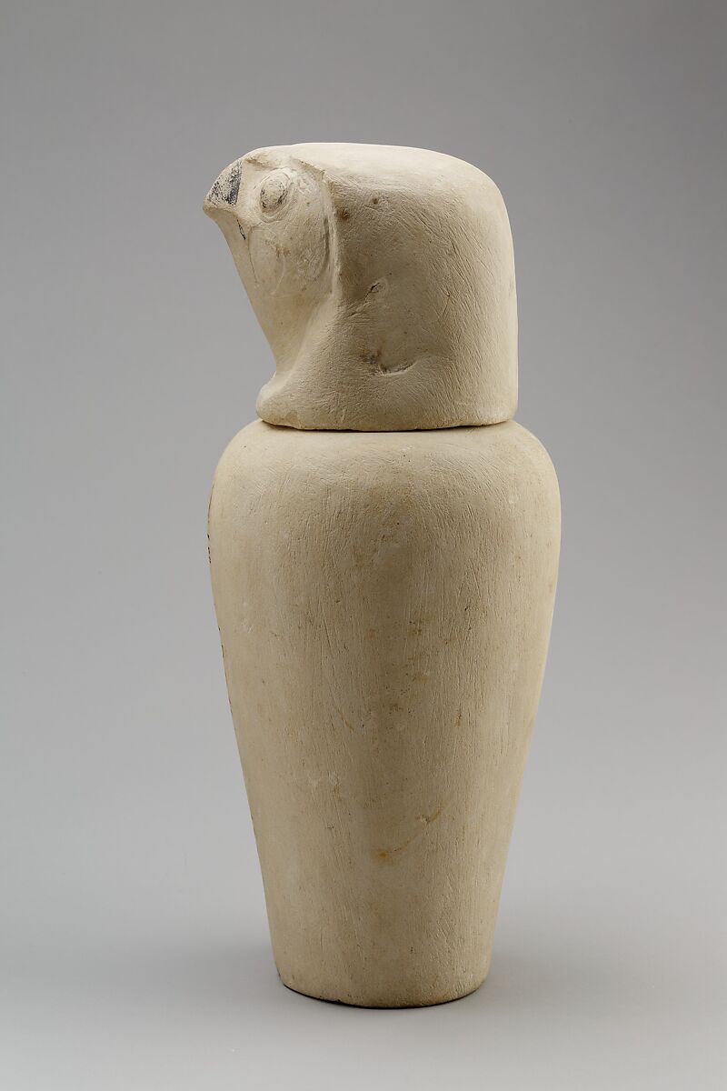 Falcon-headed stopper (Qebehsenuef) from a canopic jar, Limestone
