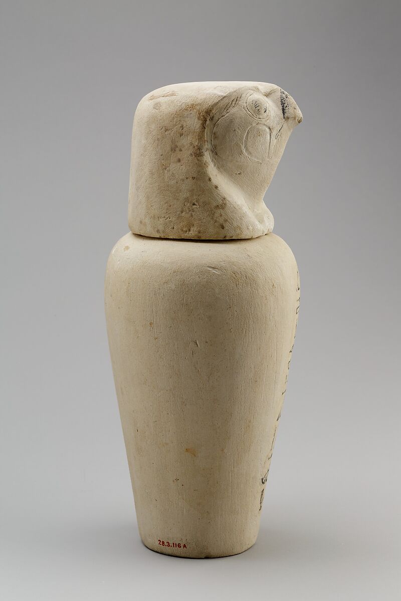 Falcon-headed stopper (Qebehsenuef) from a canopic jar, Limestone