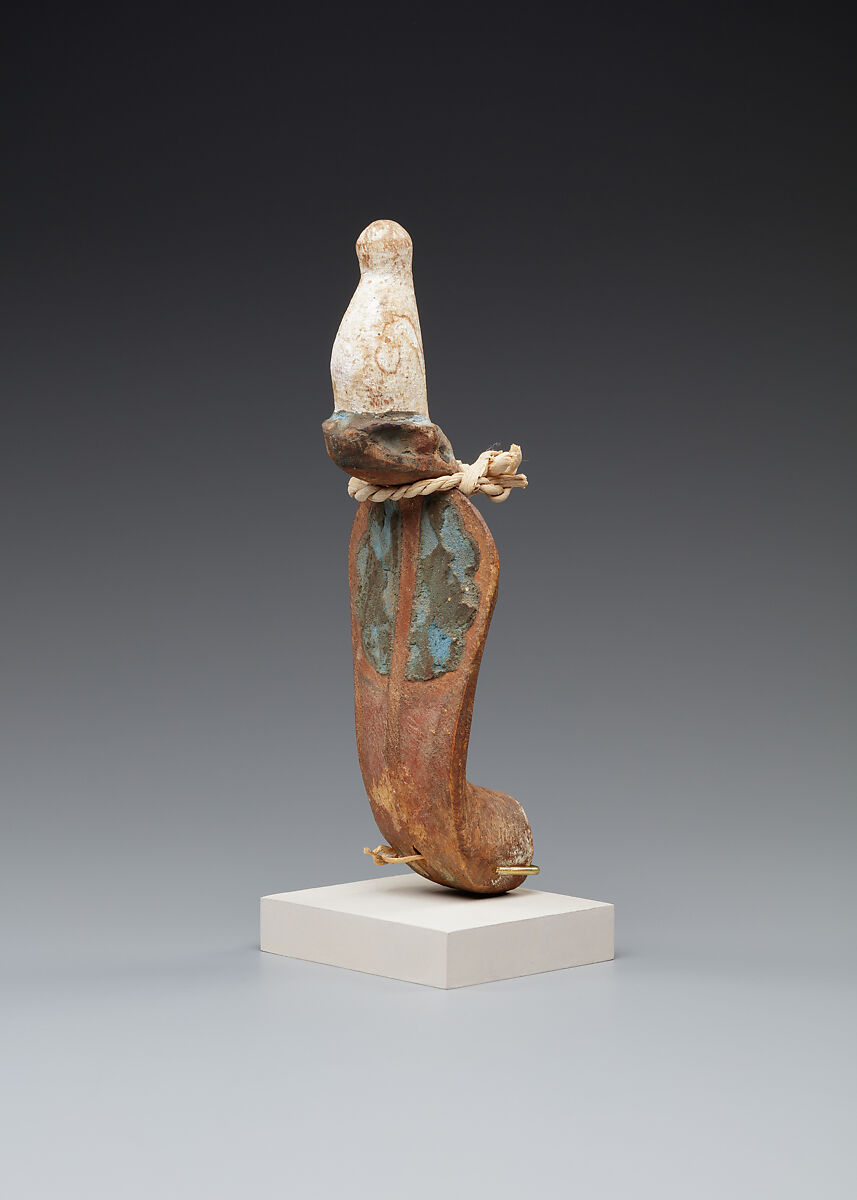 Uraeus in white crown, Wood, paint, papyrus