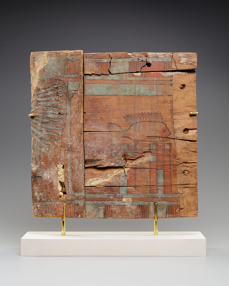 Part of the head of an inner coffin, Wood, ink