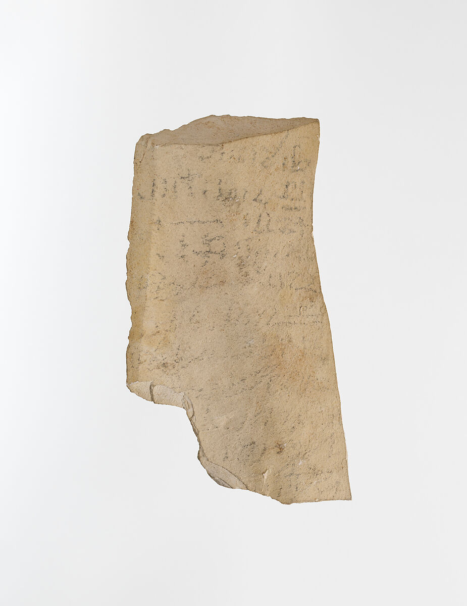 Ostracon with hieratic inscription, Limestone, ink 