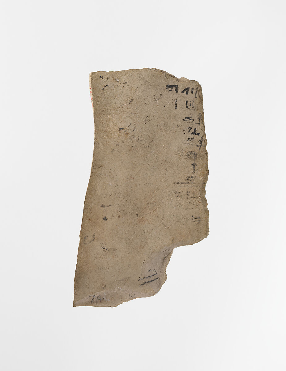 Ostracon with hieratic inscription, Limestone, ink
