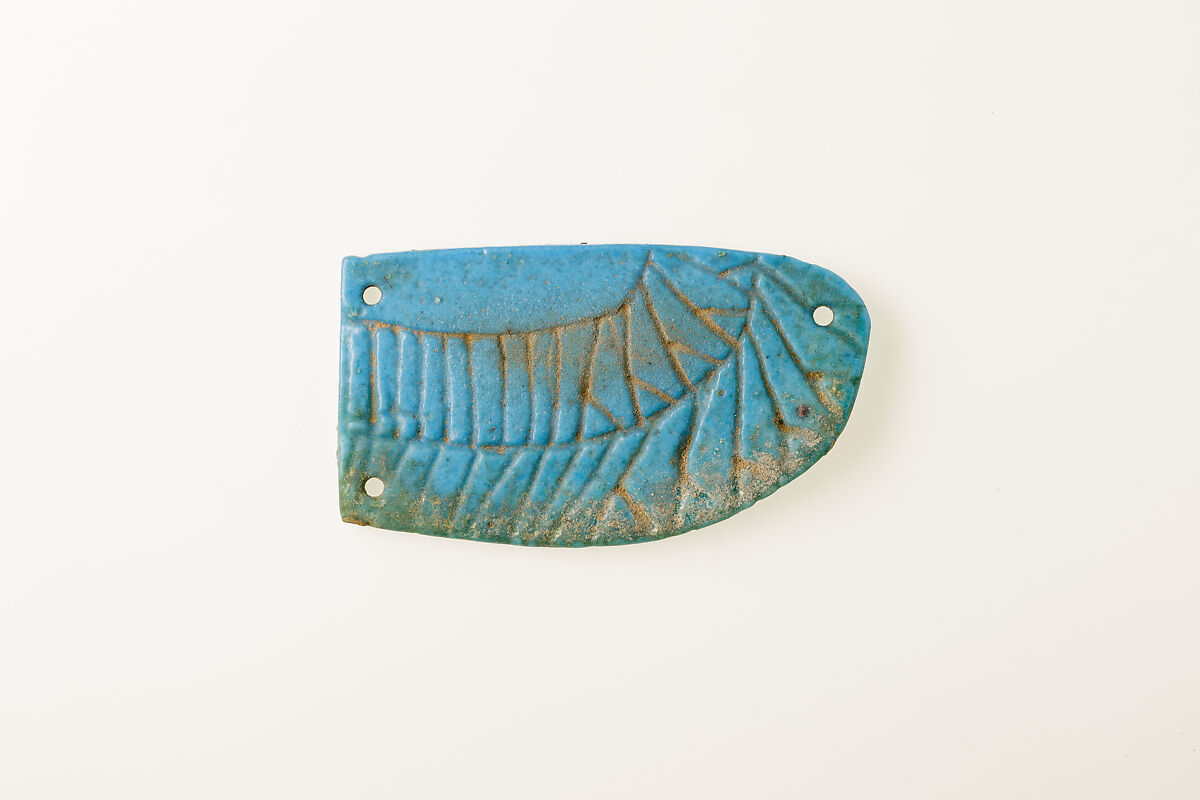 Winged Scarab amulet, Blue faience
