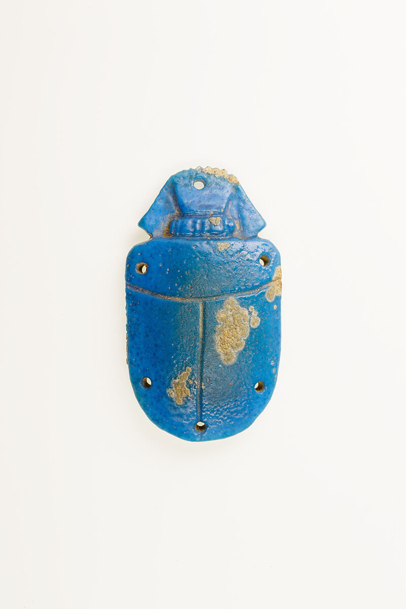 Winged Scarab amulet, Blue faience