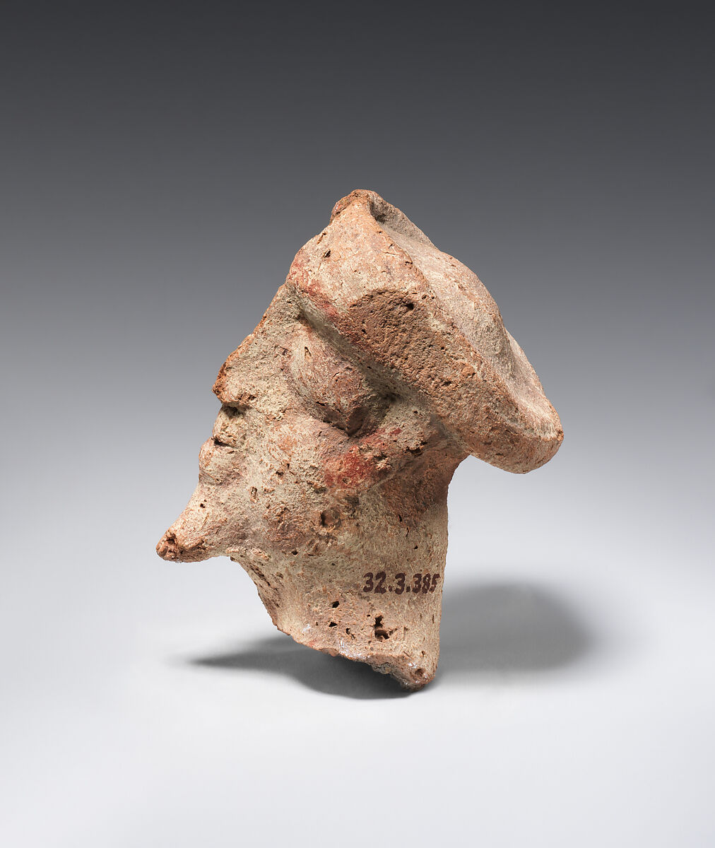 Head from male figure, Pottery, paint
