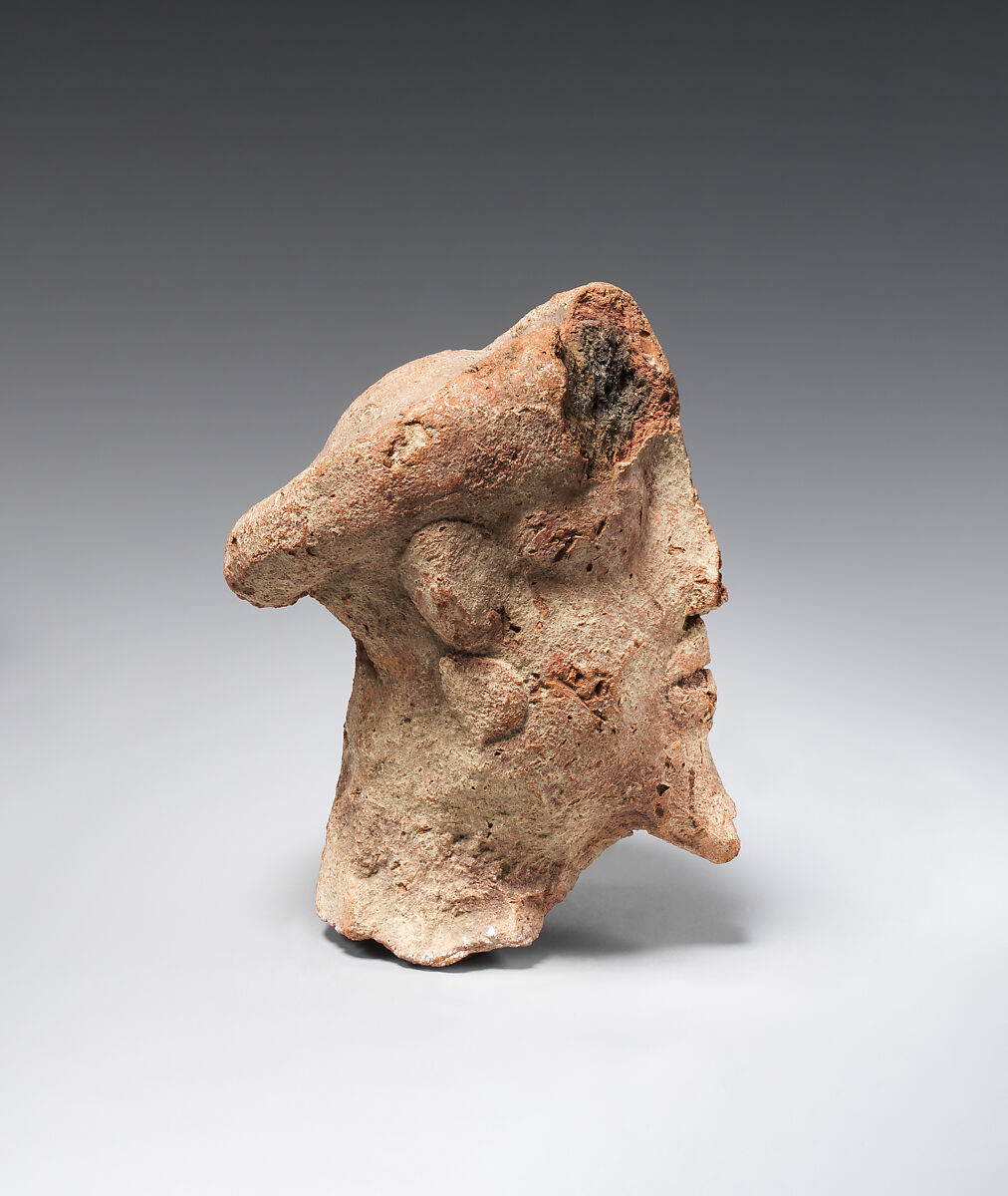 Head from male figure, Pottery, paint