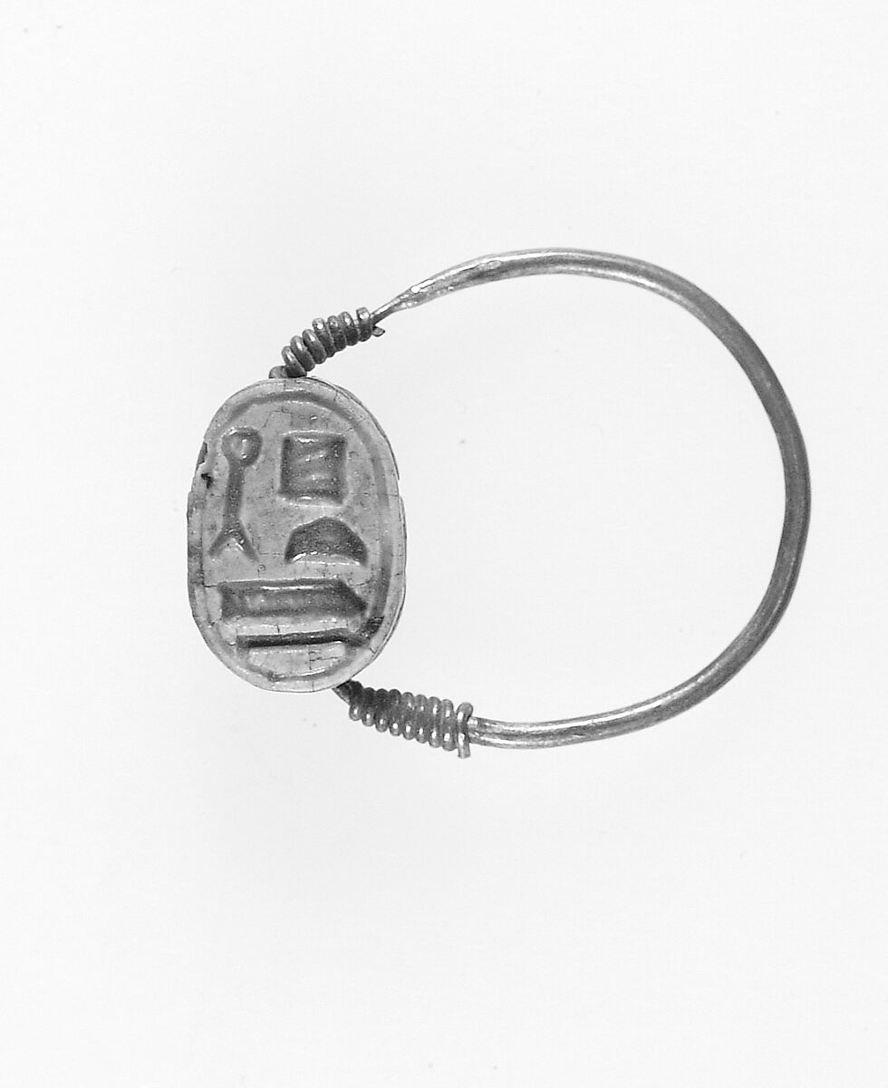 Scarab Ring inscribed with Ptah, Gold, glazed steatite 