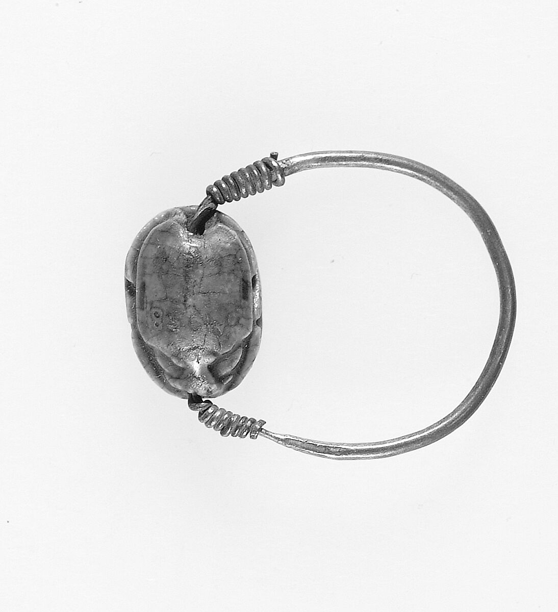 Scarab Ring inscribed with Ptah, Gold, glazed steatite