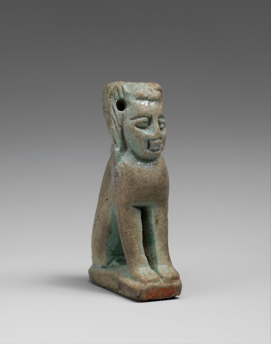 Human-headed cat, Faience 