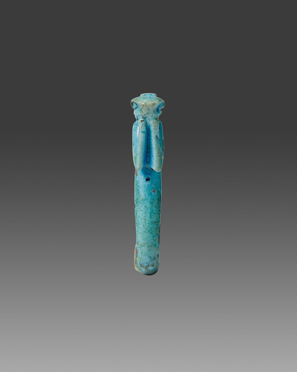 Amulet in the form of a serpent decan with raised arms, Faience