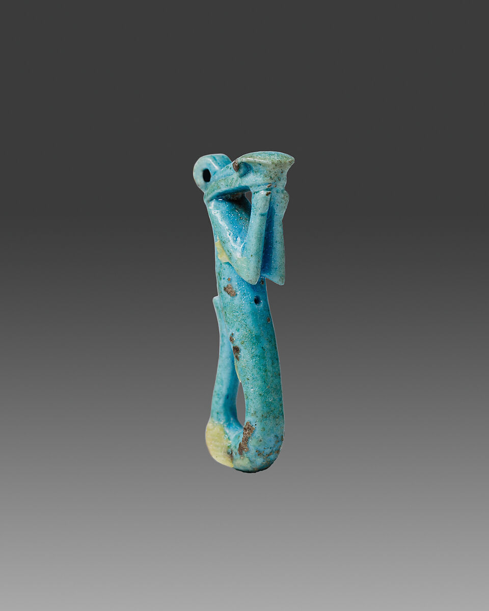 Amulet in the form of a serpent decan with raised arms, Faience
