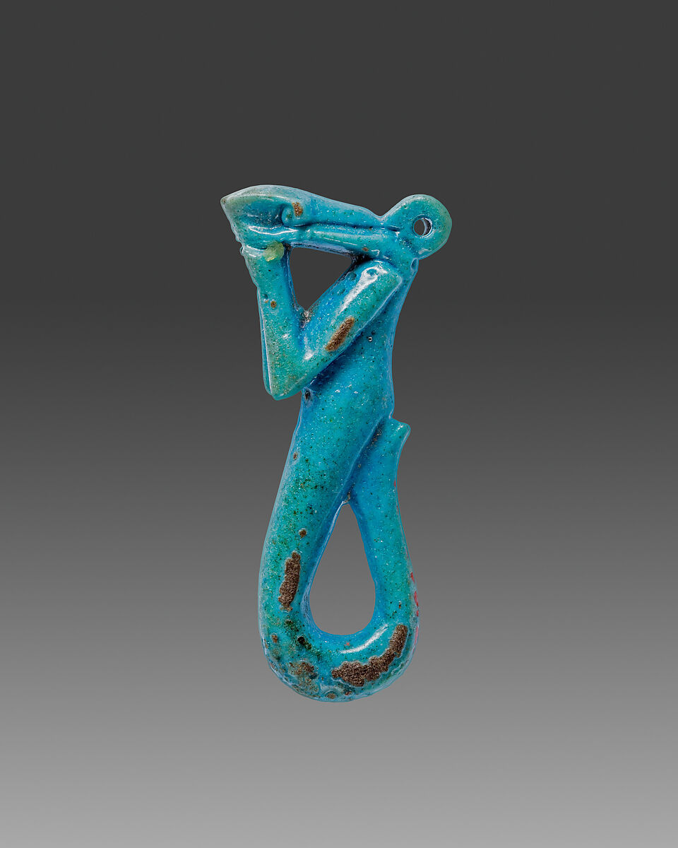 Amulet in the form of a serpent decan with raised arms, Faience