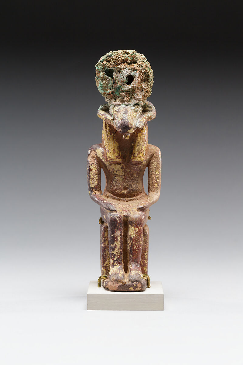 Ram-headed figure of the god Khnum, Faience, bronze or copper alloy (headdress) 