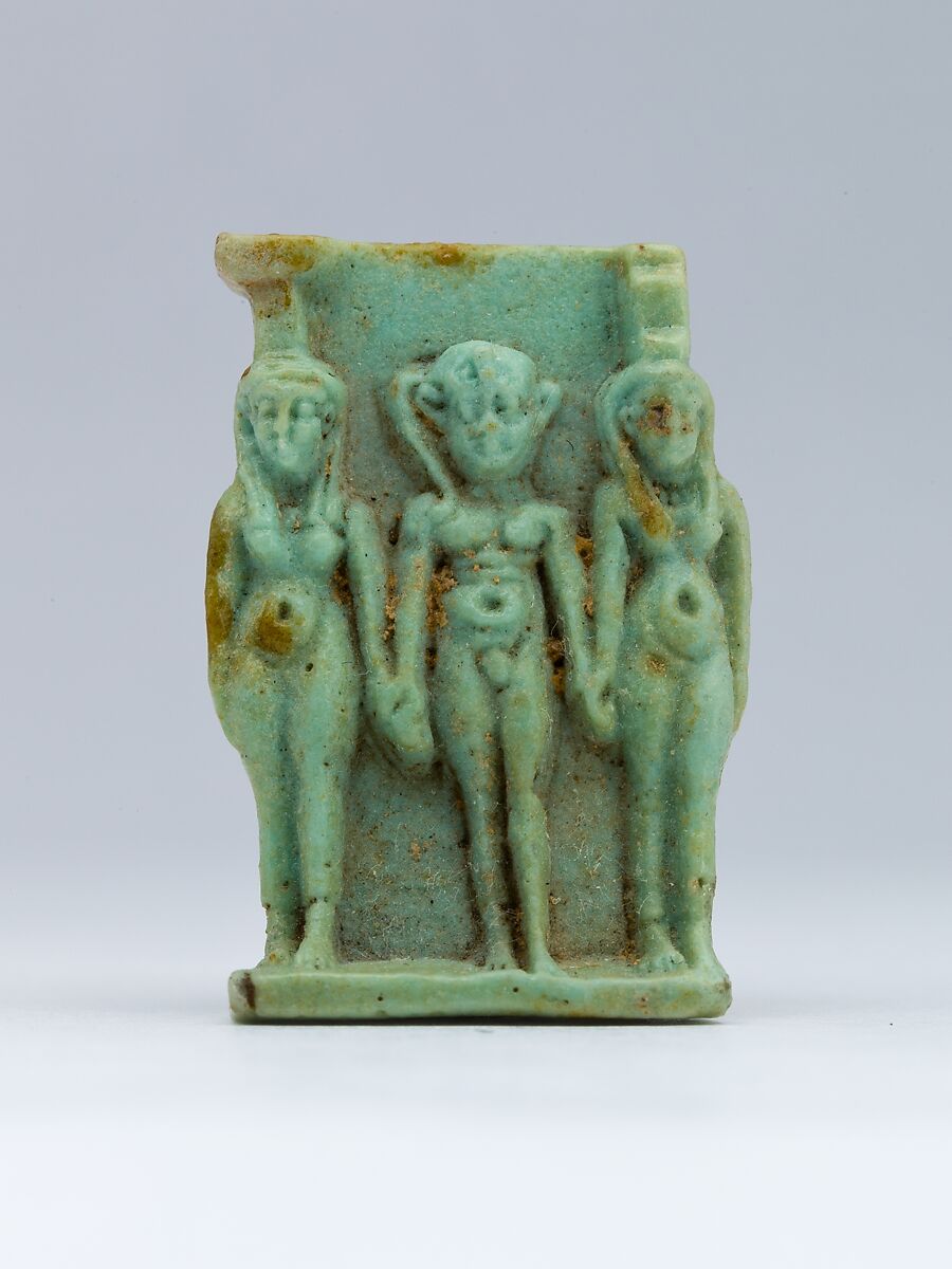 Nephthys, Horus, and Isis Amulet, Faience 