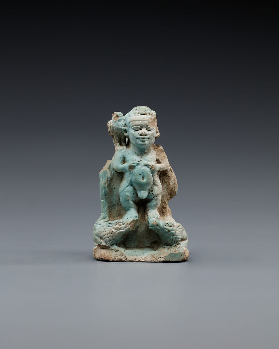 Amulet, Ptah on crocodiles, Faience 