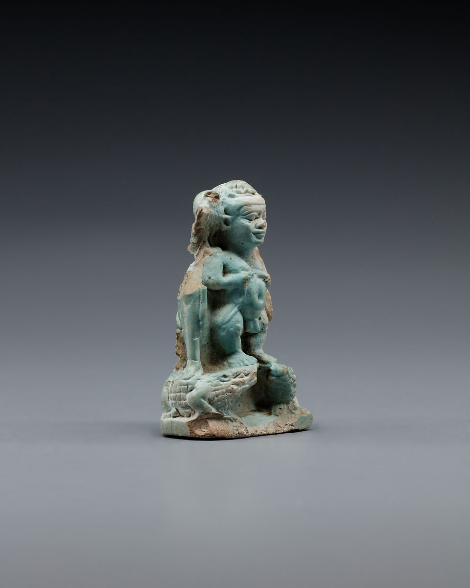 Amulet, Ptah on crocodiles, Faience