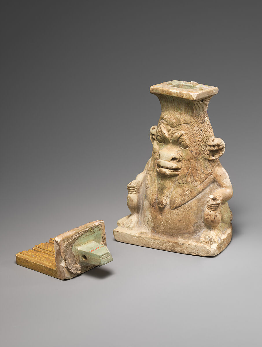 Lidded container in the shape of a Bes-image, Faience