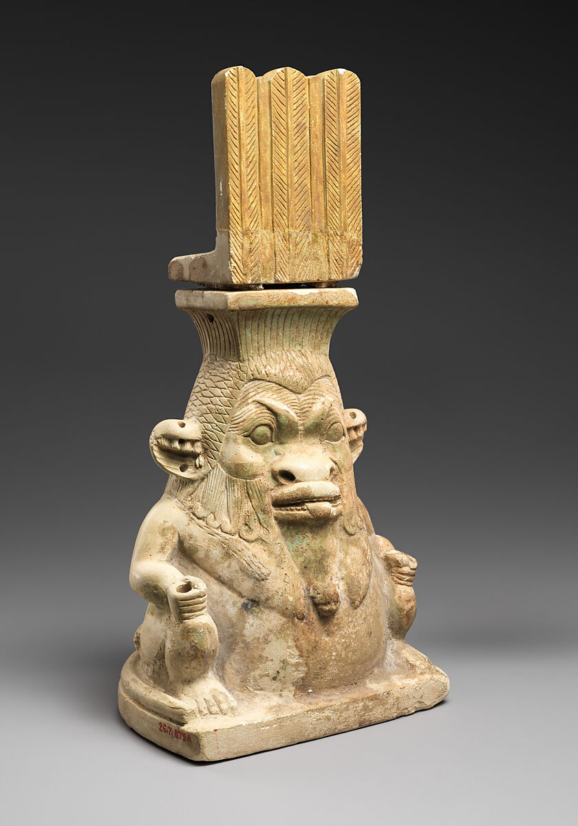 Lidded container in the shape of a Bes-image, Faience