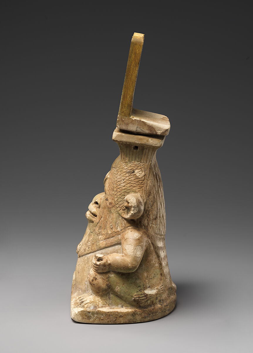 Lidded container in the shape of a Bes-image, Faience