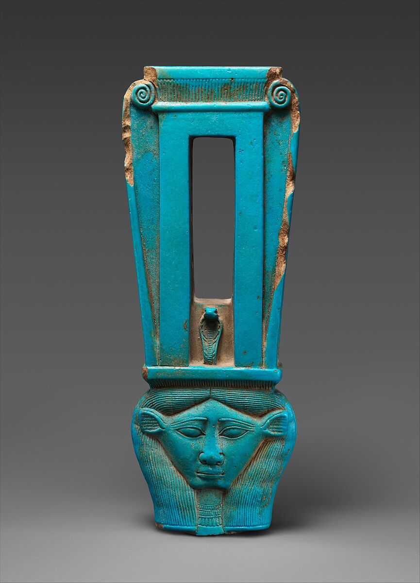 Upper part of a naos sistrum, Faience 