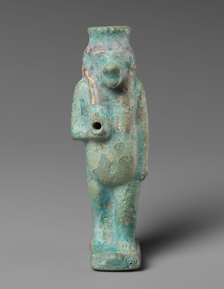 Vessel in the form of a hippo goddess, Faience