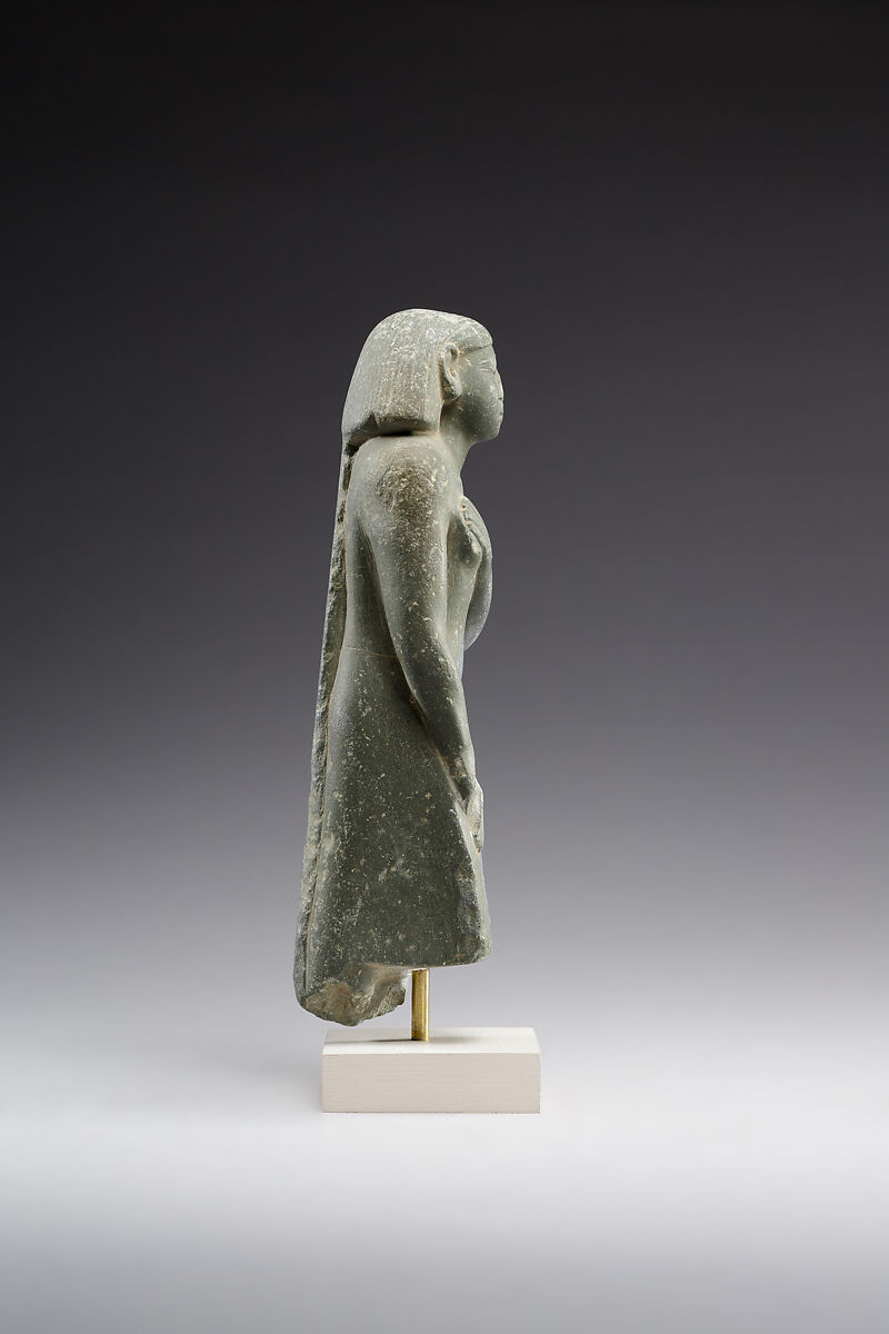 Middle Kingdom statuette, reinscribed for Harsiese High Priest of Memphis in the Third Intermediate Period, Greywacke